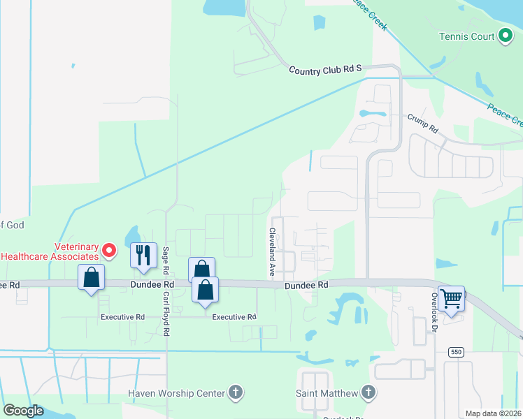 map of restaurants, bars, coffee shops, grocery stores, and more near 215 Cleveland Avenue in Winter Haven