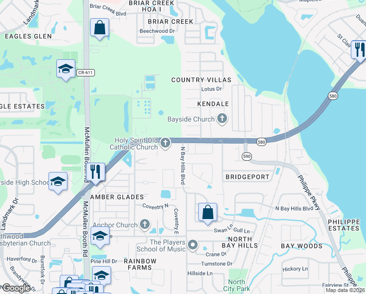 map of restaurants, bars, coffee shops, grocery stores, and more near 7928 North Bay Hills Boulevard in Safety Harbor