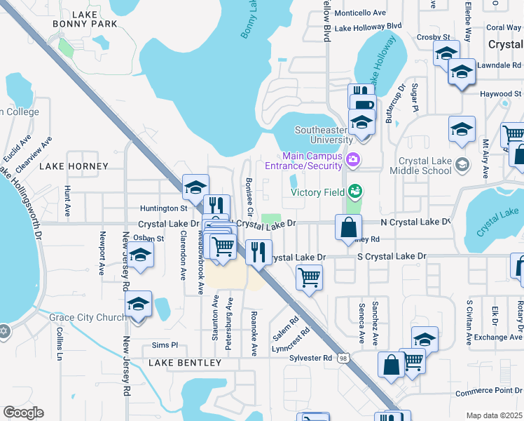 map of restaurants, bars, coffee shops, grocery stores, and more near 1403 Richmond Road in Lakeland