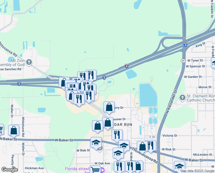 map of restaurants, bars, coffee shops, grocery stores, and more near 1227 Goldfinch Drive in Plant City