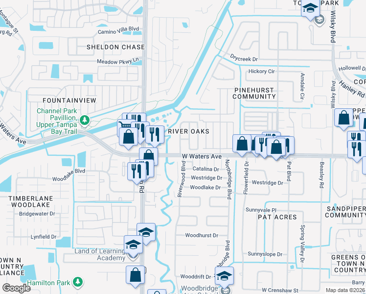 map of restaurants, bars, coffee shops, grocery stores, and more near in Town 'n' Country