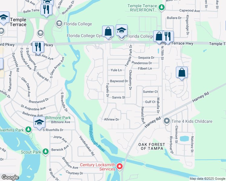 map of restaurants, bars, coffee shops, grocery stores, and more near 7008 Aspen Avenue in Tampa