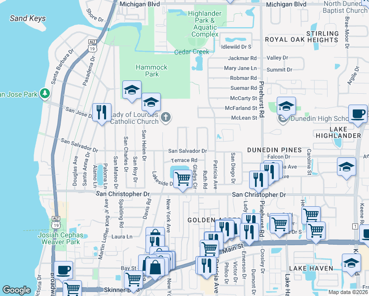 map of restaurants, bars, coffee shops, grocery stores, and more near 784 Terrace Road in Dunedin