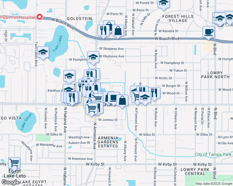 map of restaurants, bars, coffee shops, grocery stores, and more near 2111 Cool Spring Road in Tampa