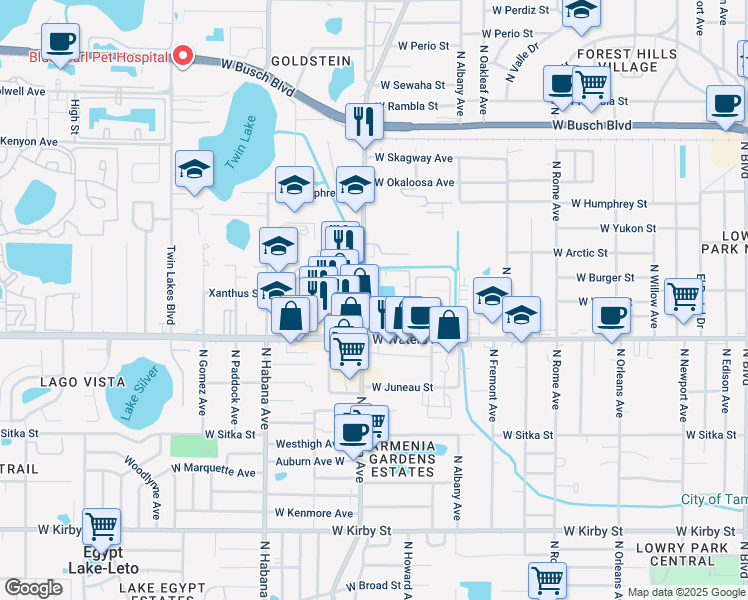 map of restaurants, bars, coffee shops, grocery stores, and more near 8415 North Armenia Avenue in Tampa