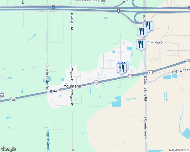 map of restaurants, bars, coffee shops, grocery stores, and more near 3905 Bottle Palm Court in Plant City