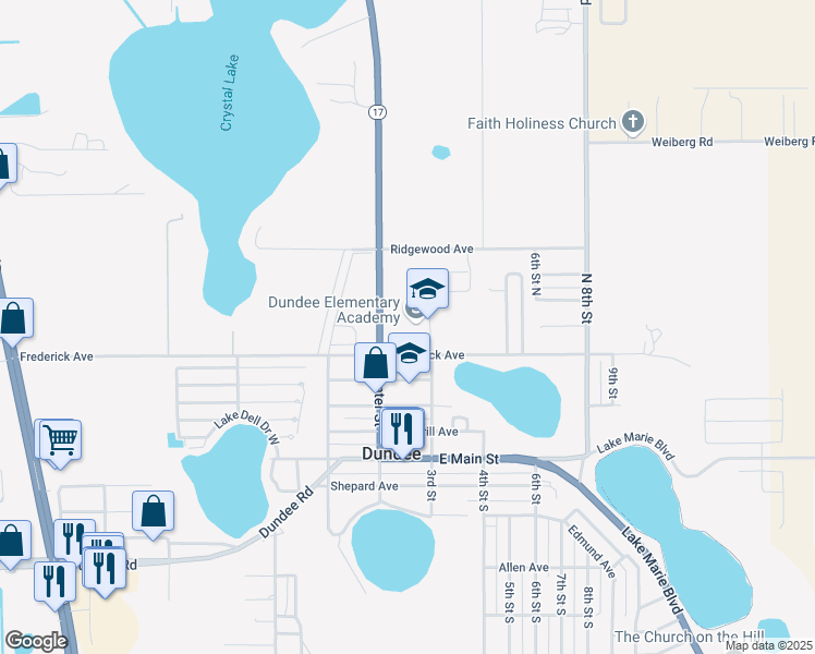 map of restaurants, bars, coffee shops, grocery stores, and more near 215 Frederick Avenue in Dundee