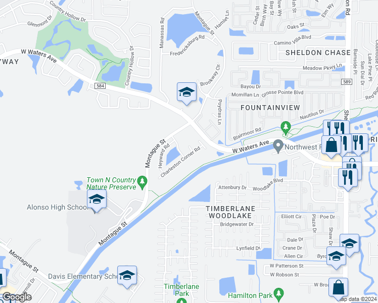 map of restaurants, bars, coffee shops, grocery stores, and more near 8502 Huger Way in Tampa