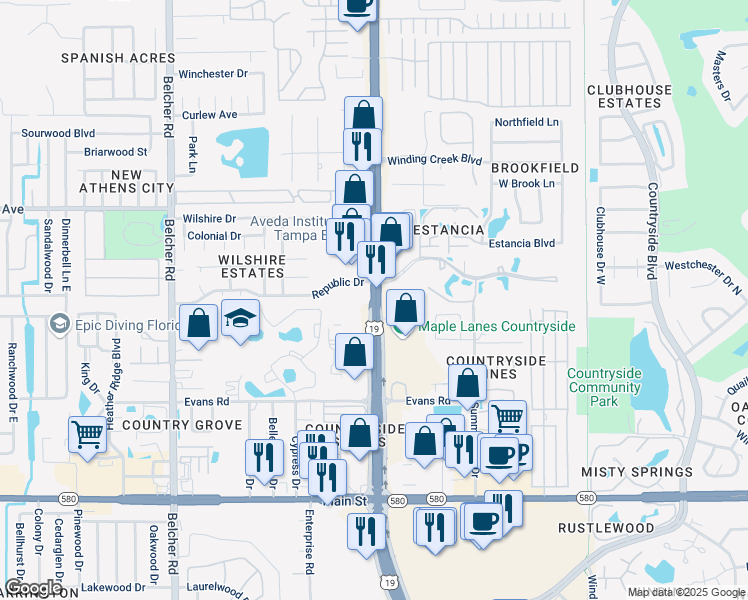 map of restaurants, bars, coffee shops, grocery stores, and more near 27000 U.S. 19 in Clearwater