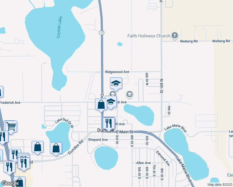 map of restaurants, bars, coffee shops, grocery stores, and more near 215 Frederick Avenue in Dundee