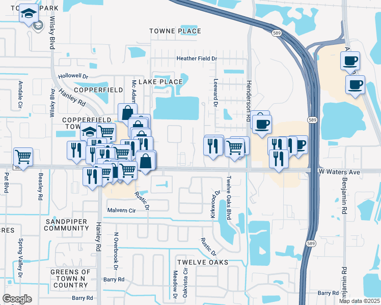 map of restaurants, bars, coffee shops, grocery stores, and more near 6948 Silver Sage Circle in Tampa