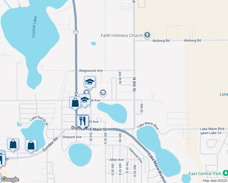 map of restaurants, bars, coffee shops, grocery stores, and more near 6014 Lake Ruth Drive West in Dundee