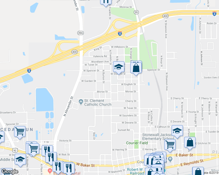 map of restaurants, bars, coffee shops, grocery stores, and more near 1307 North Franklin Street in Plant City