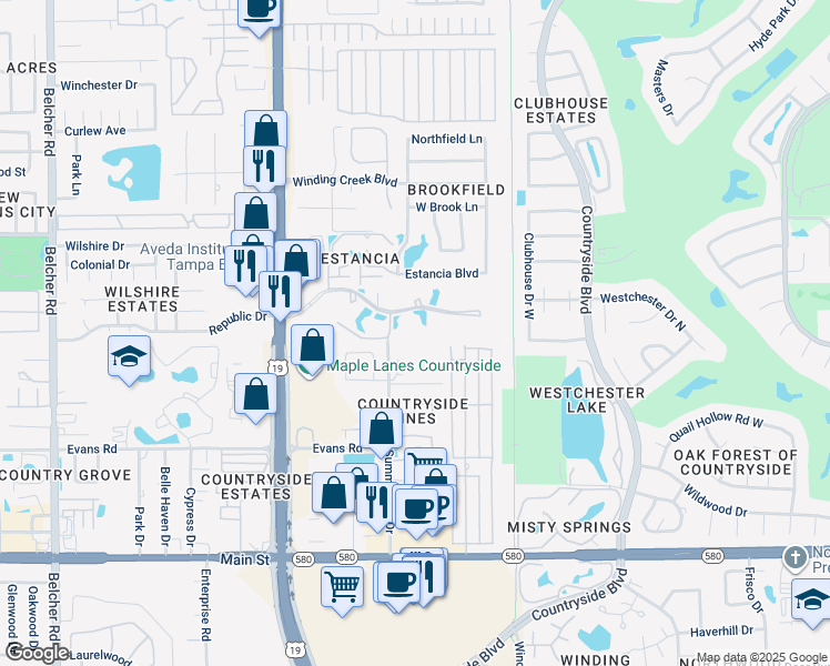 map of restaurants, bars, coffee shops, grocery stores, and more near 2306 Hammock Pine Boulevard in Clearwater