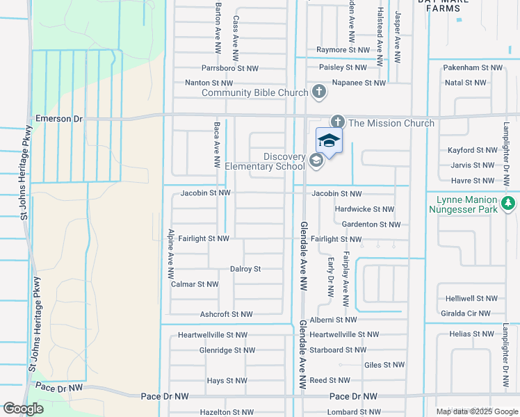 map of restaurants, bars, coffee shops, grocery stores, and more near 1741 Halfmoon Street Northwest in Palm Bay