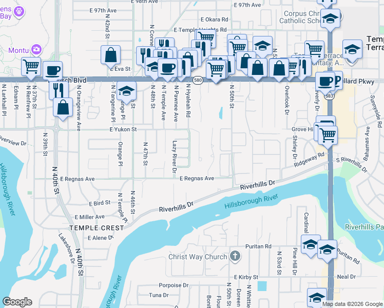 map of restaurants, bars, coffee shops, grocery stores, and more near 4811 Rock Fish Court in Tampa