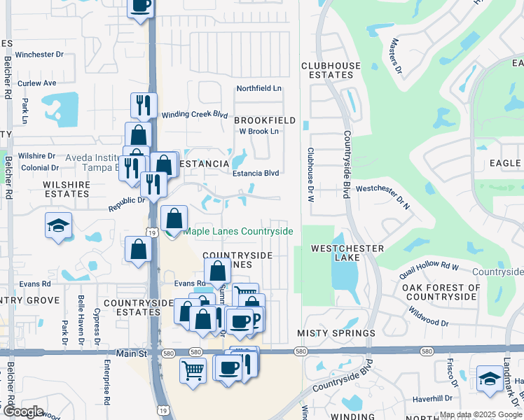 map of restaurants, bars, coffee shops, grocery stores, and more near 1000 Hammock Pine Boulevard in Clearwater