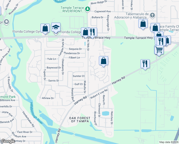 map of restaurants, bars, coffee shops, grocery stores, and more near 8418 Laurelon Place in Tampa