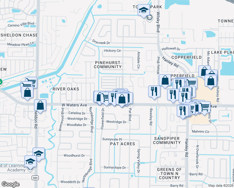 map of restaurants, bars, coffee shops, grocery stores, and more near 8508 Briar Grove Circle in Tampa