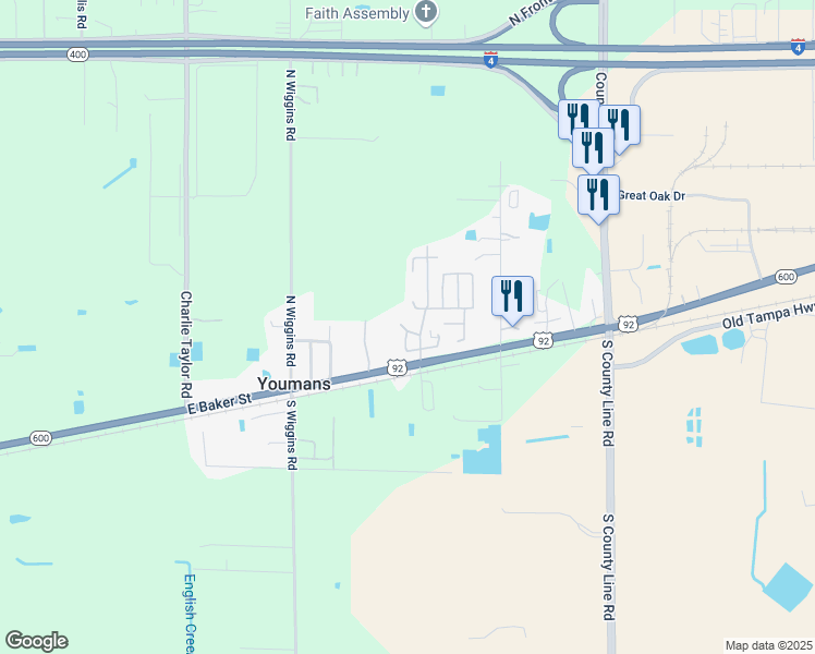 map of restaurants, bars, coffee shops, grocery stores, and more near 3908 Bottle Palm Court in Plant City