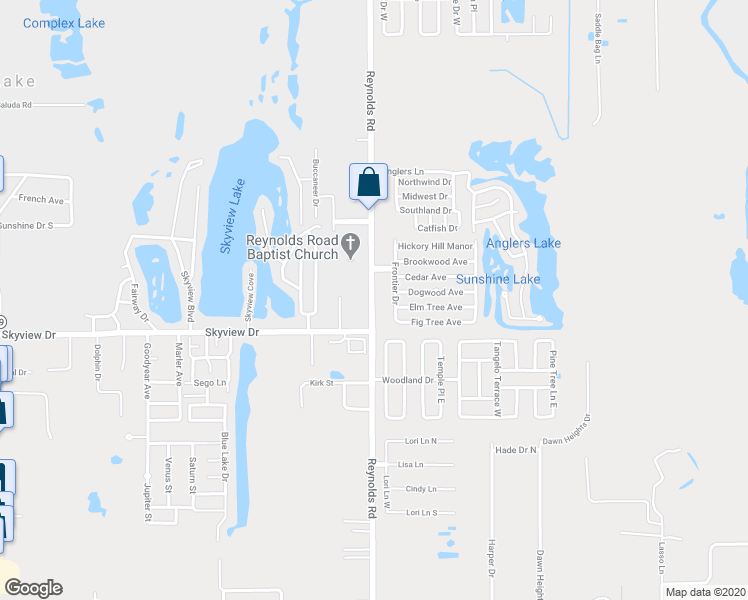 map of restaurants, bars, coffee shops, grocery stores, and more near 8 Frontier Drive in Lakeland