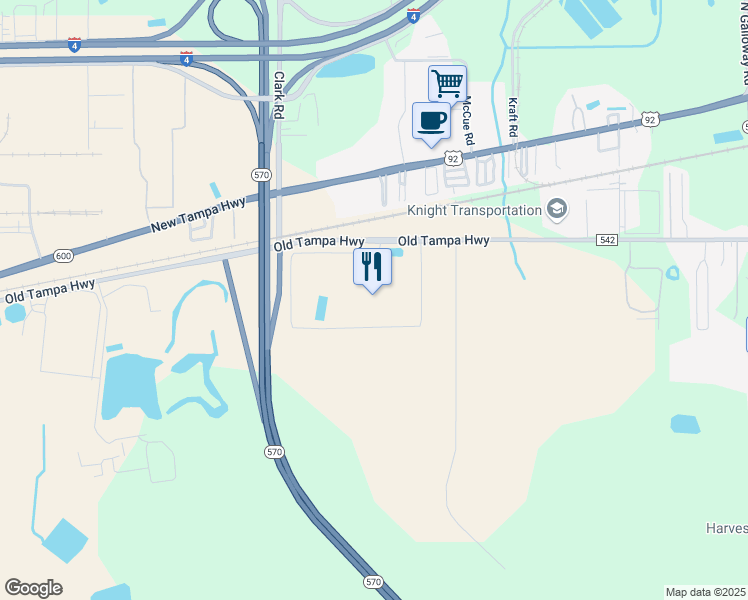 map of restaurants, bars, coffee shops, grocery stores, and more near 4440 Old Tampa Highway in Lakeland