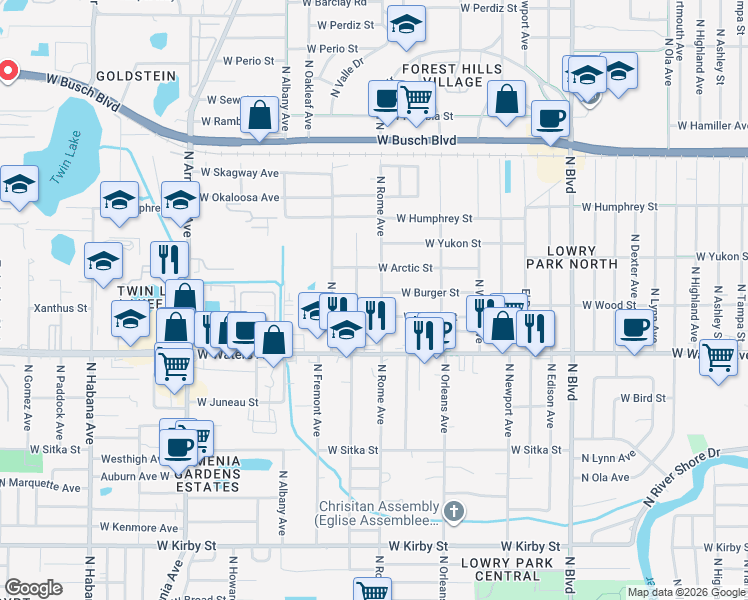 map of restaurants, bars, coffee shops, grocery stores, and more near 8508 North Rome Avenue in Tampa
