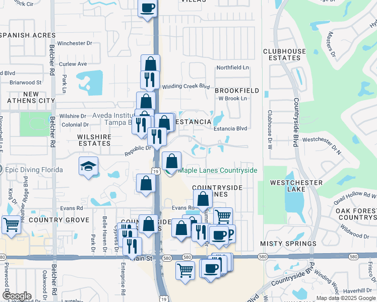 map of restaurants, bars, coffee shops, grocery stores, and more near 2701 Hammock Court in Clearwater