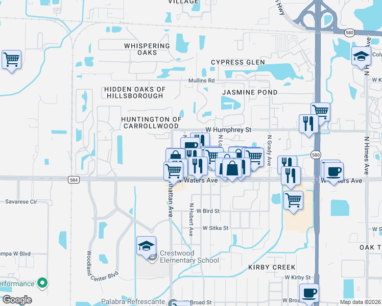 map of restaurants, bars, coffee shops, grocery stores, and more near 8420 Camden Street in Tampa