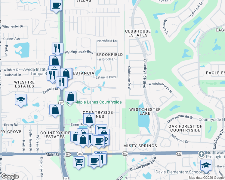 map of restaurants, bars, coffee shops, grocery stores, and more near 1000 Hammock Pine Boulevard in Clearwater