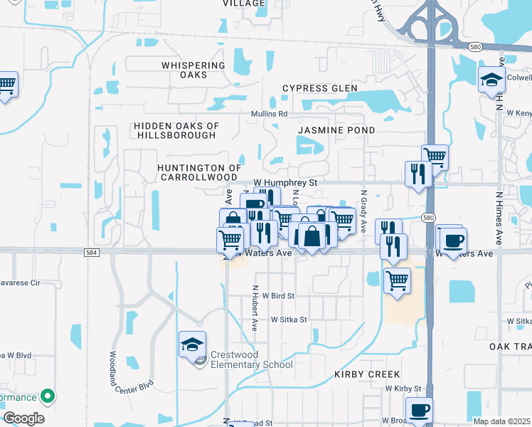 map of restaurants, bars, coffee shops, grocery stores, and more near 8420 Camden Street in Tampa