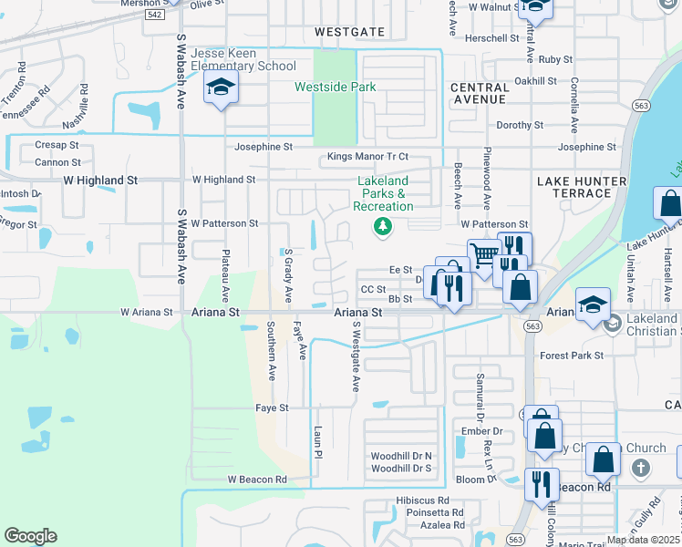 map of restaurants, bars, coffee shops, grocery stores, and more near 1659 Kale Cove in Lakeland