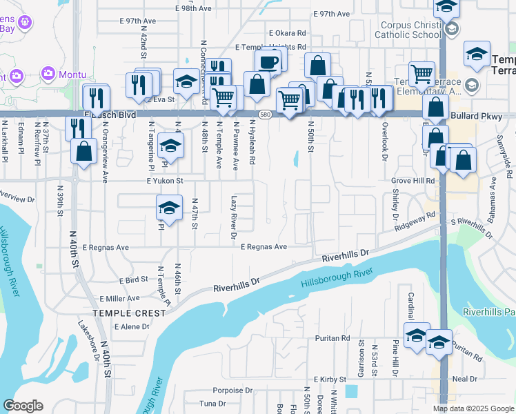 map of restaurants, bars, coffee shops, grocery stores, and more near 4811 Rock Fish Court in Tampa