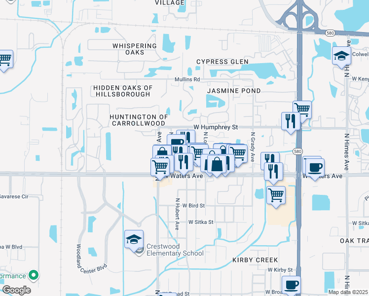 map of restaurants, bars, coffee shops, grocery stores, and more near 8420 Camden Street in Tampa
