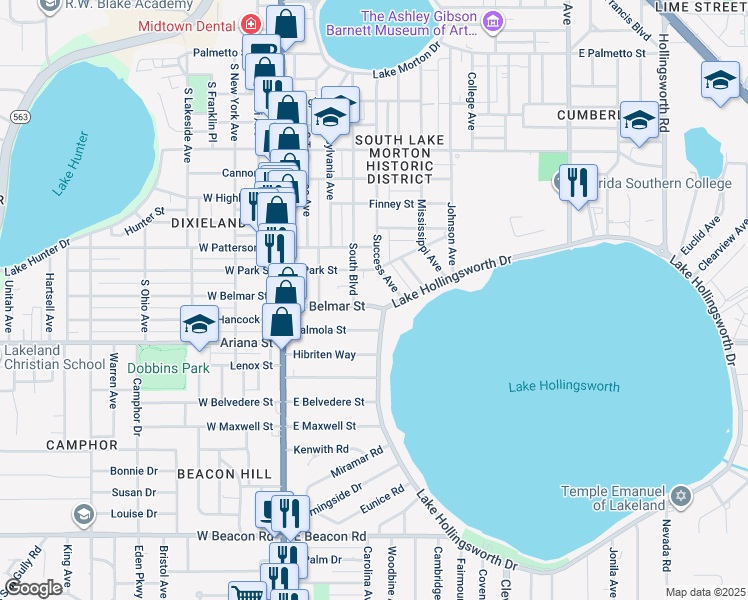 map of restaurants, bars, coffee shops, grocery stores, and more near 422 East Belmar Street in Lakeland