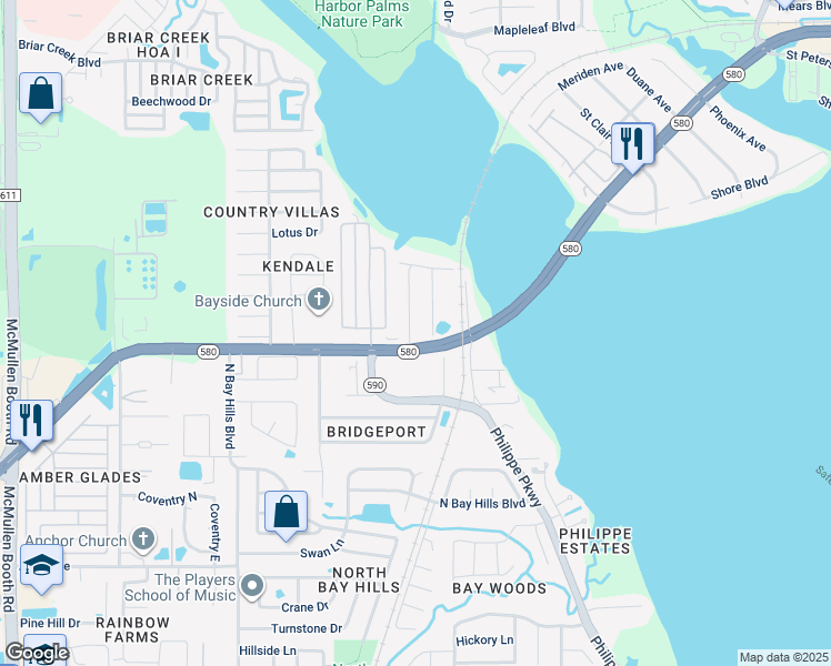 map of restaurants, bars, coffee shops, grocery stores, and more near 2913 Bayview Drive in Safety Harbor