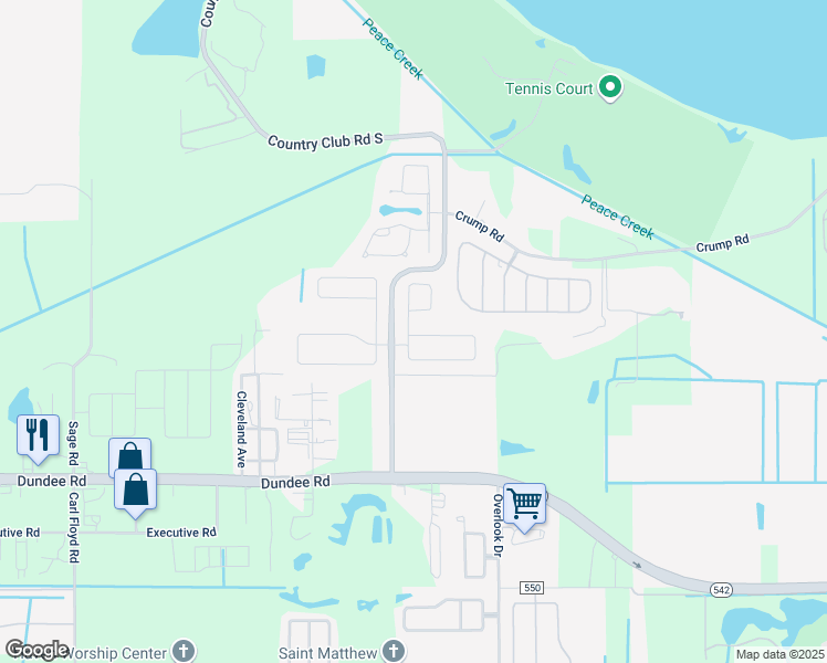 map of restaurants, bars, coffee shops, grocery stores, and more near 3004 Country Club Road South in Winter Haven
