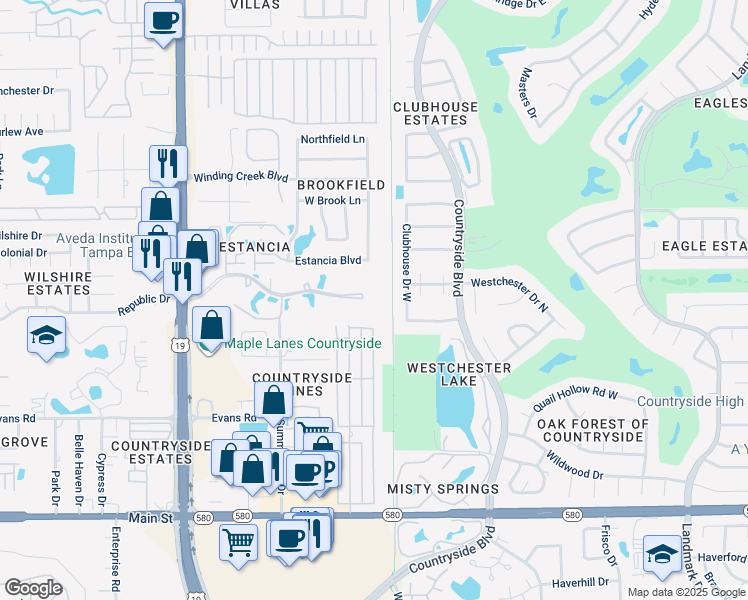 map of restaurants, bars, coffee shops, grocery stores, and more near 1409 Hammock Pine Boulevard in Clearwater