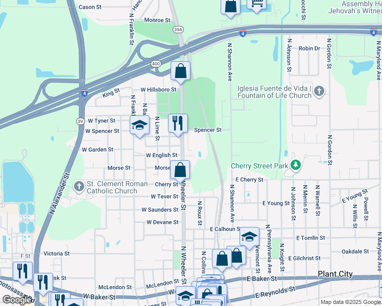 map of restaurants, bars, coffee shops, grocery stores, and more near 212 West English Street in Plant City