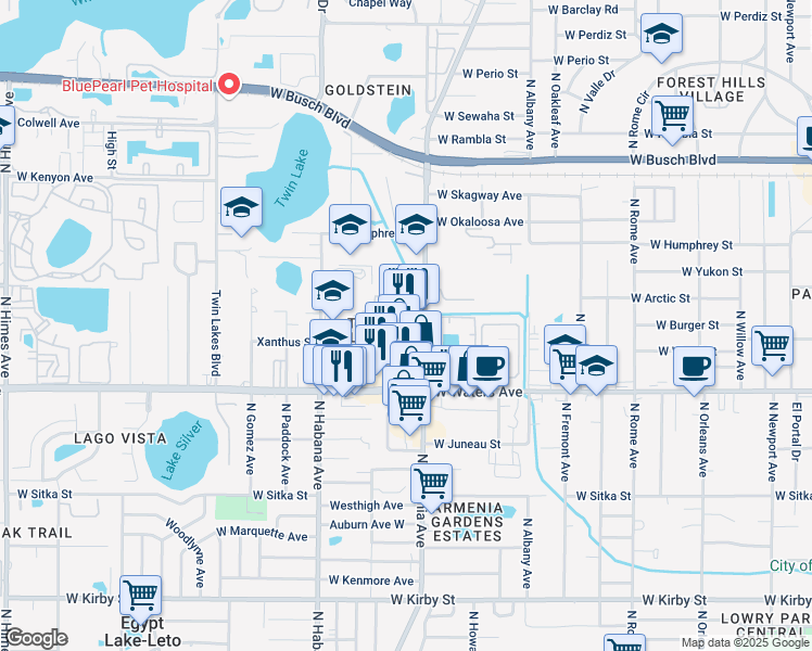 map of restaurants, bars, coffee shops, grocery stores, and more near 8502 North Armenia Avenue in Tampa