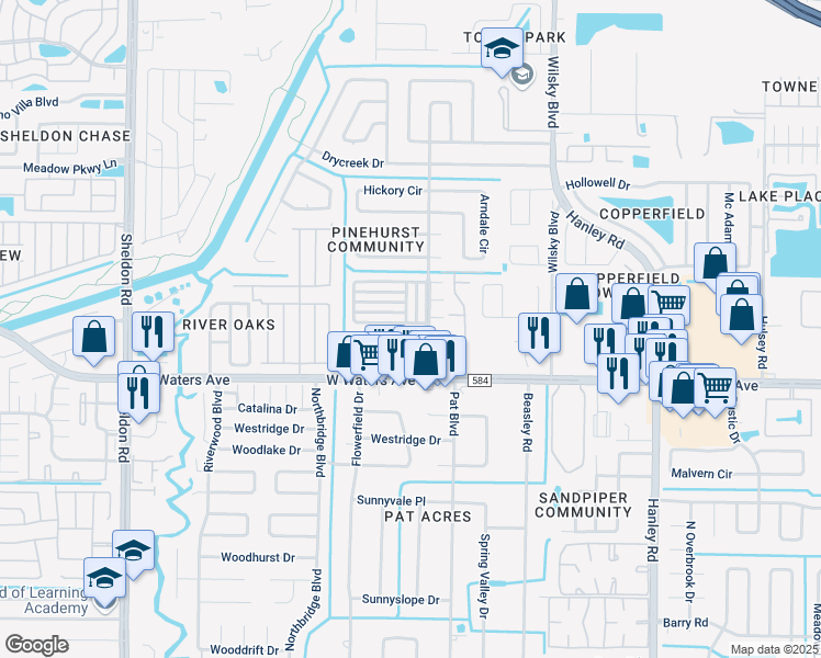 map of restaurants, bars, coffee shops, grocery stores, and more near 8508 Briar Grove Circle in Tampa