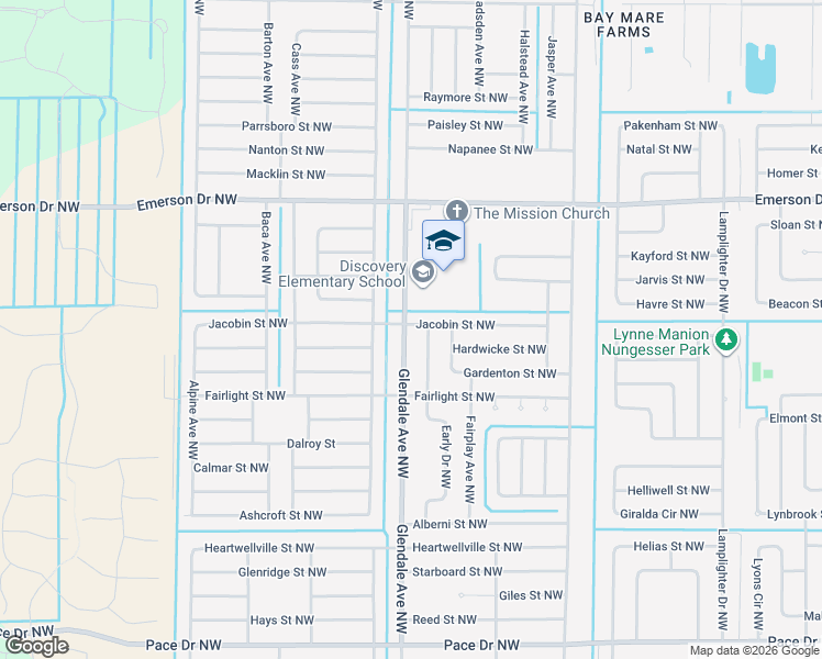 map of restaurants, bars, coffee shops, grocery stores, and more near 1698 Jacobin Street Northwest in Palm Bay