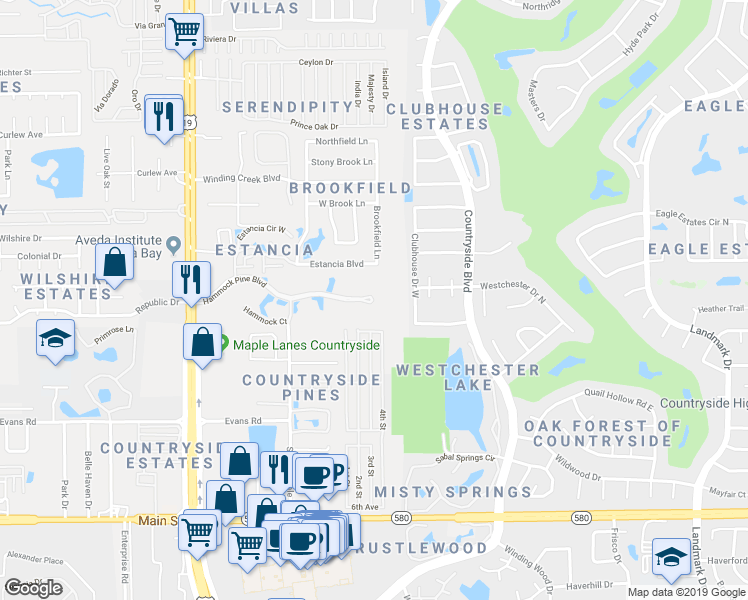 map of restaurants, bars, coffee shops, grocery stores, and more near 1109 Hammock Pine Boulevard in Clearwater
