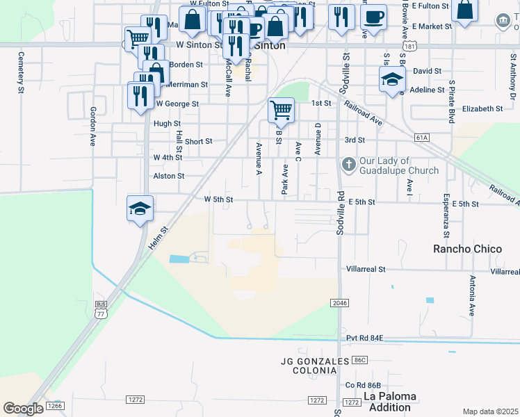 map of restaurants, bars, coffee shops, grocery stores, and more near 920 A Drive in Sinton