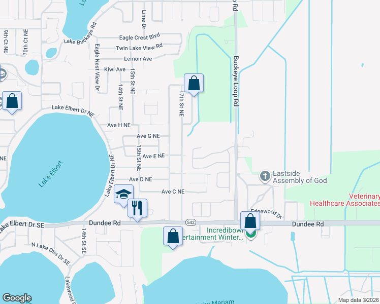 map of restaurants, bars, coffee shops, grocery stores, and more near 1388 Buckeye Trace Boulevard in Winter Haven