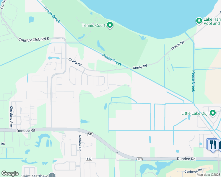 map of restaurants, bars, coffee shops, grocery stores, and more near 6 Bogey Drive in Winter Haven