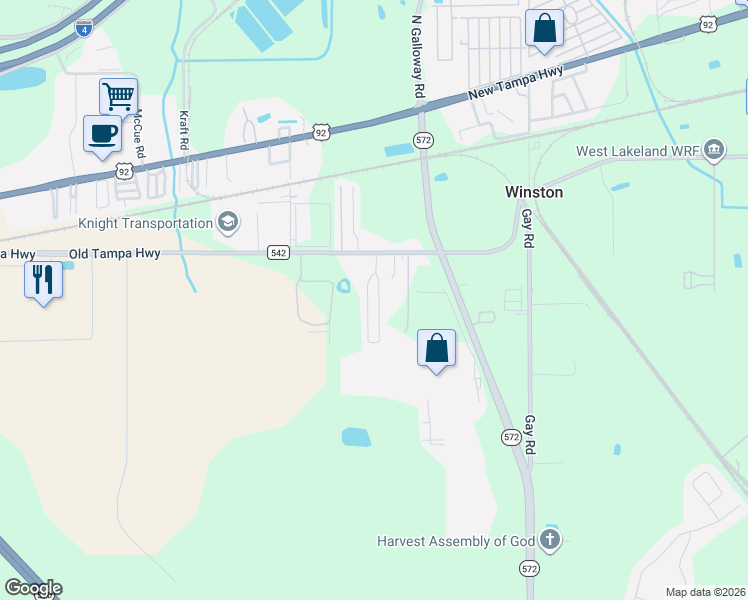 map of restaurants, bars, coffee shops, grocery stores, and more near 3710 Old Tampa Highway in Lakeland