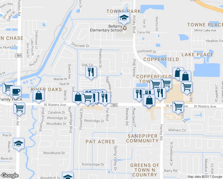 map of restaurants, bars, coffee shops, grocery stores, and more near 7720 Brettonwood Drive in Tampa