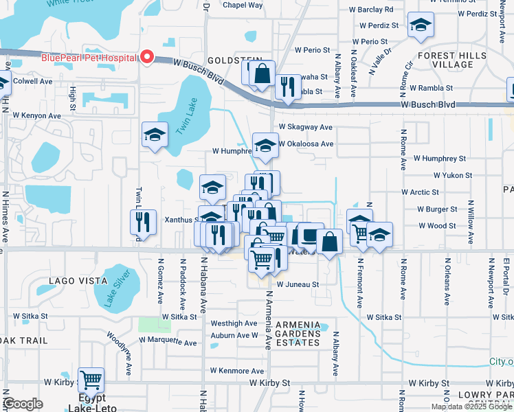 map of restaurants, bars, coffee shops, grocery stores, and more near 8502 North Armenia Avenue in Tampa