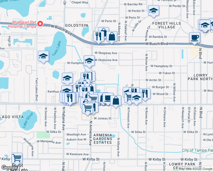 map of restaurants, bars, coffee shops, grocery stores, and more near 2111 Cool Spring Road in Tampa